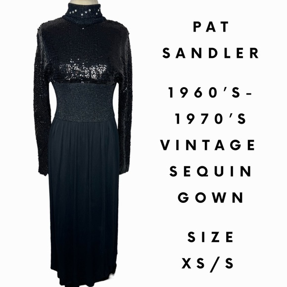 Pat Sandler vintage 1960's 70's long black sequin gown - Picture 1 of 17